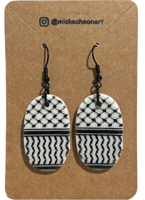 Oval Keffiyeh Earrings (Black Hooks)