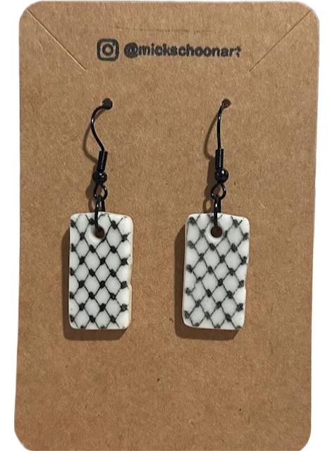 SM Rectangle Black Keffiyeh Earrings (Black Hooks)