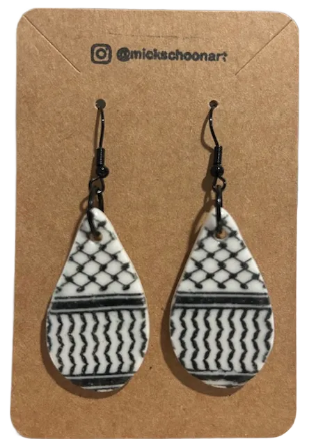 Tear Drop Keffiyeh Earrings (Black Hooks)