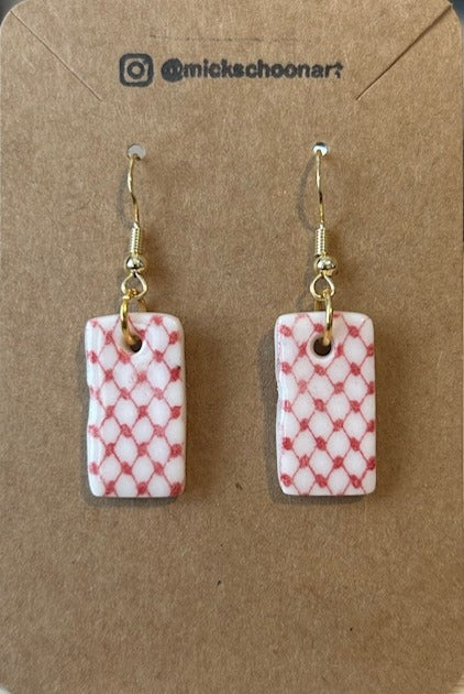 SM Rectangle Red Keffiyeh Earrings (Gold Only)